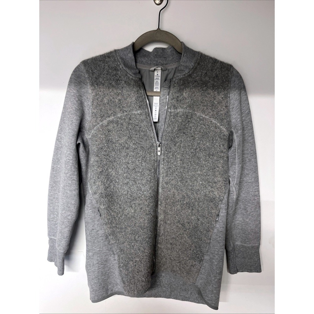 Lululemon Stand Out Sherpa Jacket Womens 6Light Gray Wool Blend Full Zip